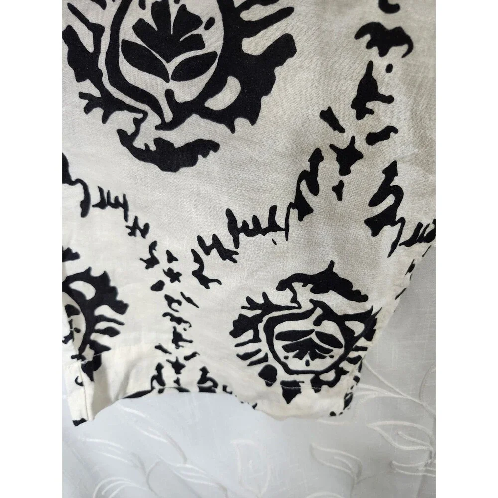 Christian Siriano Womens Small Linen Blend Wide Leg Palazzo Pants Black Cream